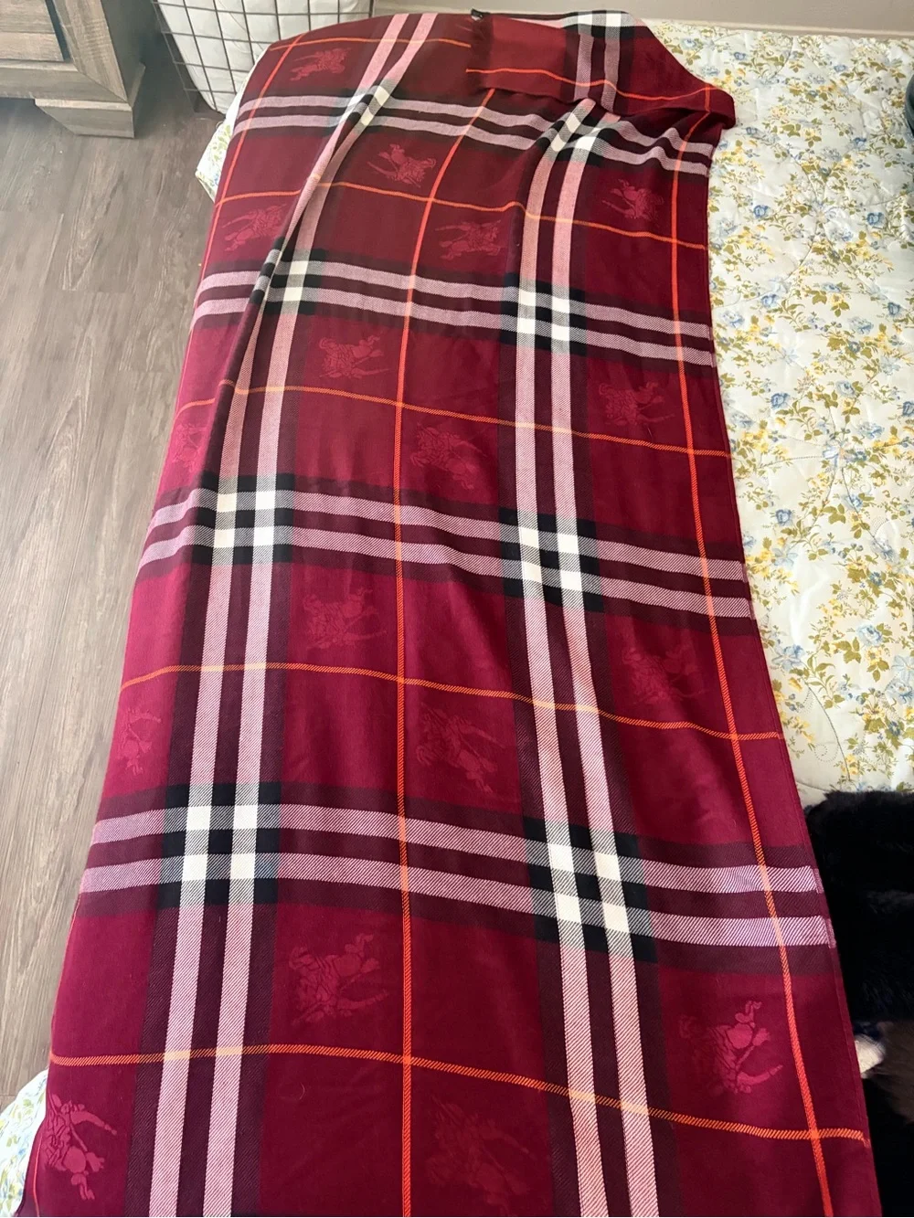 Burberry Burgundy and Black Check Shawl